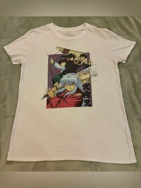 Women’s Size Small Anime Graphic Tee - White with Multicolor Inuyasha Print